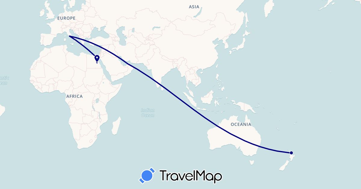 TravelMap itinerary: driving in United Arab Emirates, Egypt, Italy, New Zealand (Africa, Asia, Europe, Oceania)